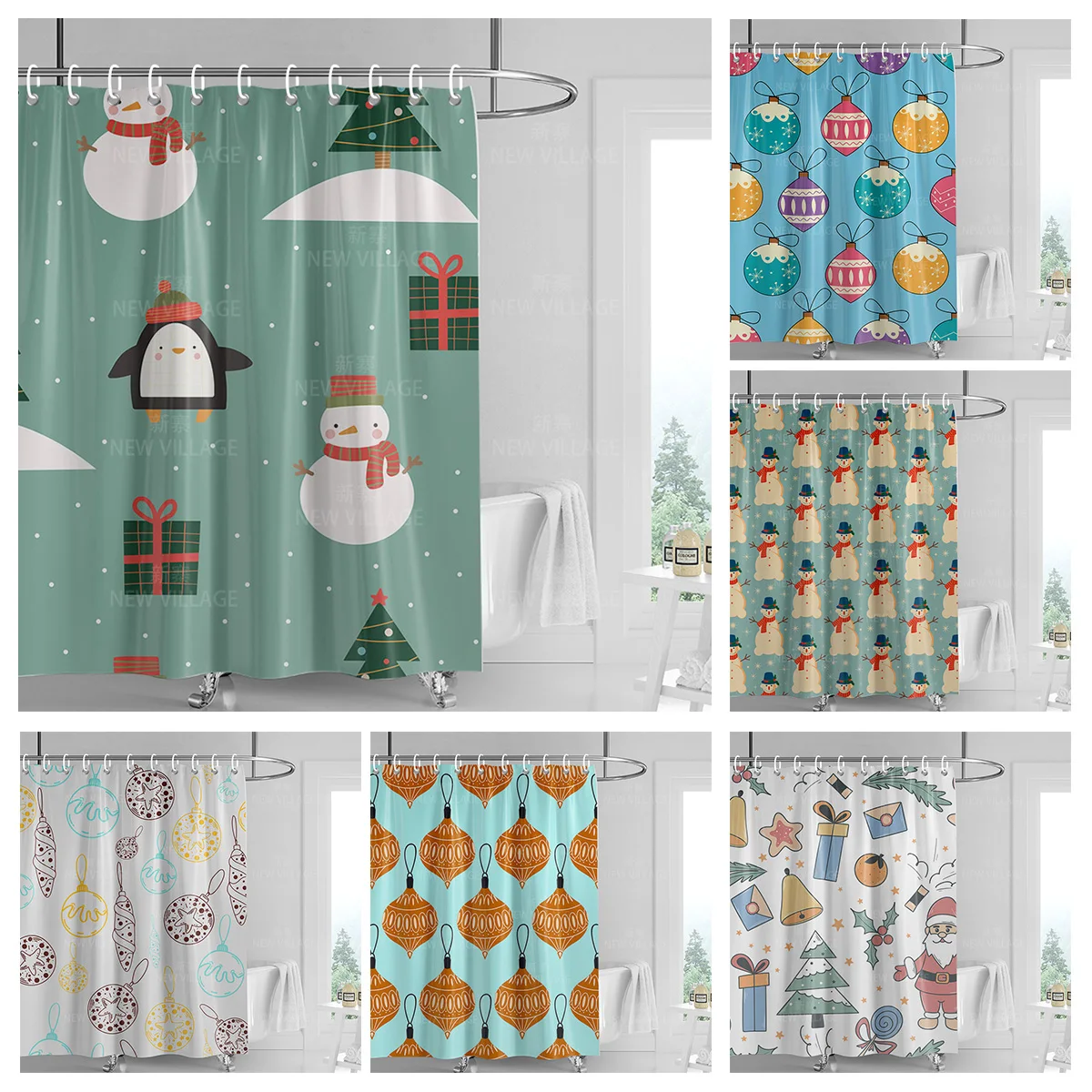 

Шторы для душа домашние, водонепроницаемые Нескользящие занавески для ванной комнаты, в современном скандинавском стиле, с Рождеством