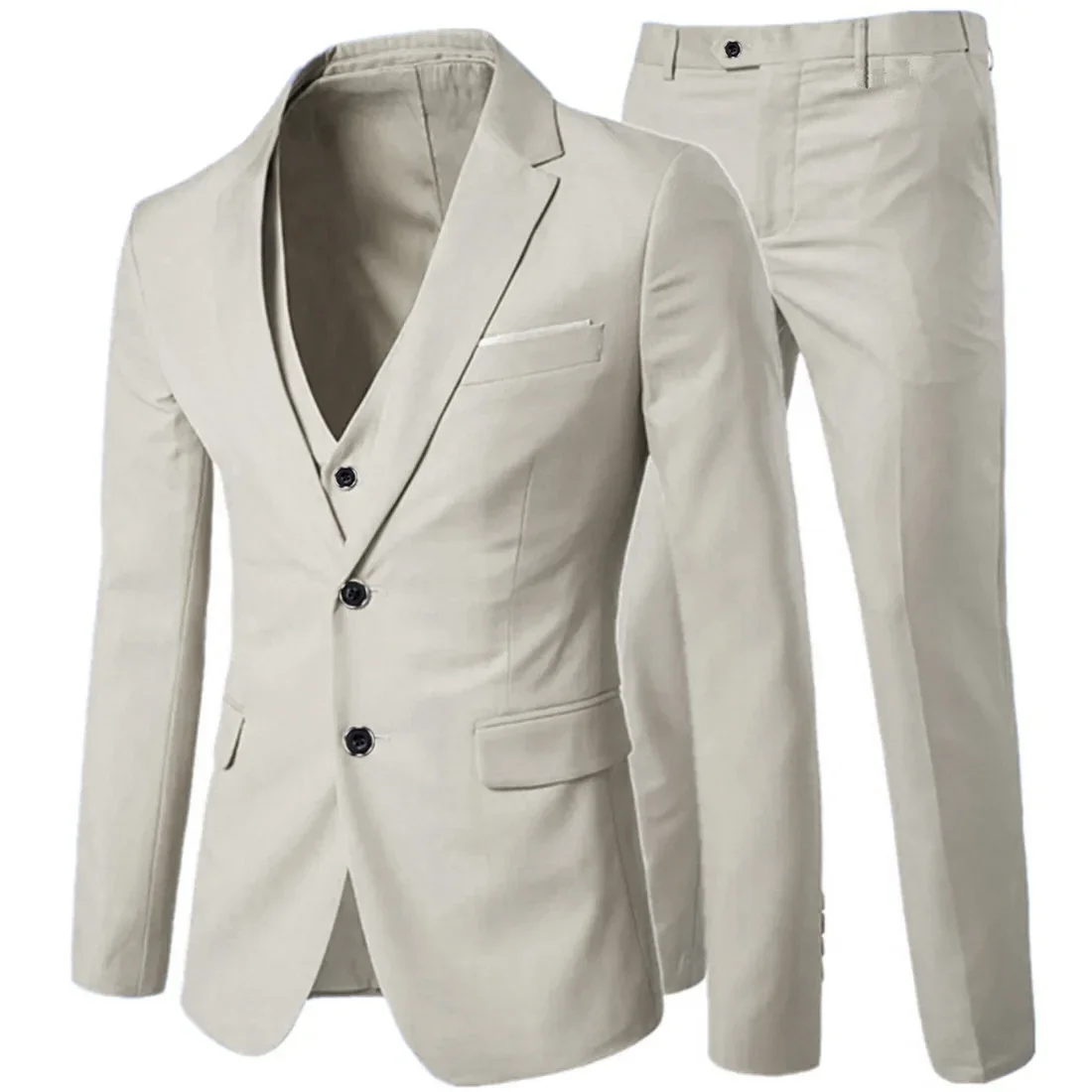 Business Gentleman 3 Suit Pieces Sets Groom Wedding Classic Solid Slim Dress Men High End Jacket Trousers