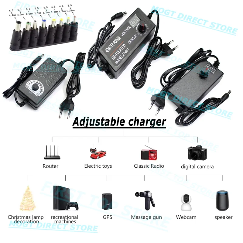 AC DC Charger 9V 12V 15V 24V 36VPower Supply Adapter 1A 2A 3A 5A Transformers 220V To 12V Power Supply Adjustable Display Srceen