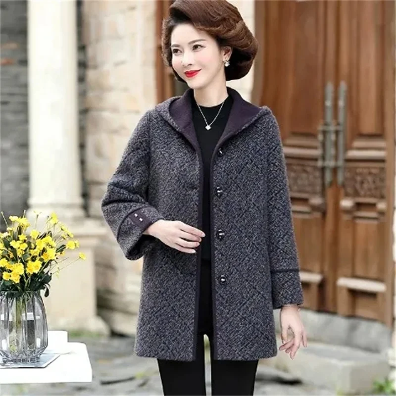 Noble Mother\'s 2023 New Autumn and Winter Mink Fur Coat Women\'s Foreign Coat Middle-Aged and Elderly Women\'s Woolen Coat