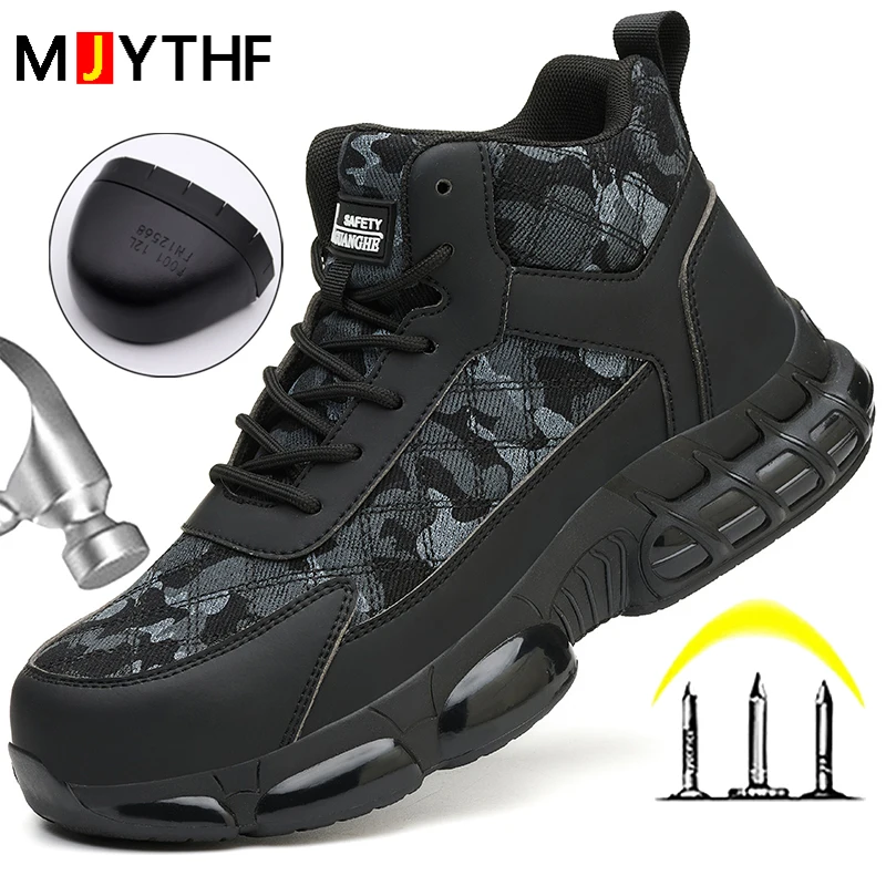 

Camouflage Men Safety Shoes Quality Work Sneakers Air Cushion Men Protective Shoes Anti-smash Anti Puncture Work Boots Non-slip