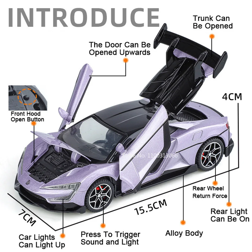 1:32 BYD YANGWANG U9 Martini Cars Alloy Toys Model Wheel Pull Back with Light Sound Miniature Sports Car for Kids Birthday Gifts