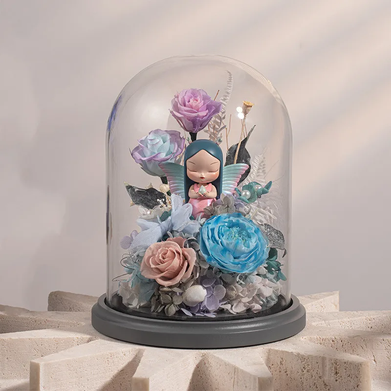 2sets/pack Diameter=10cm Different Height Glass Dome Vase Home Deocration Grey Blue EVA Base Dustproof Cover Wedding Souvenir