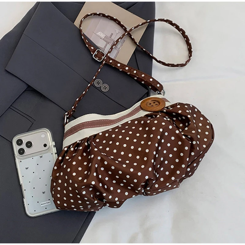 Koreanische Polka-Dot Plissierte Stern-Streifen Hobo Unterarm-Schultertasche, Süße Niedliche Damenhandtasche, Leichte Stoff-Freizeittasche für Frauen – Detail 22