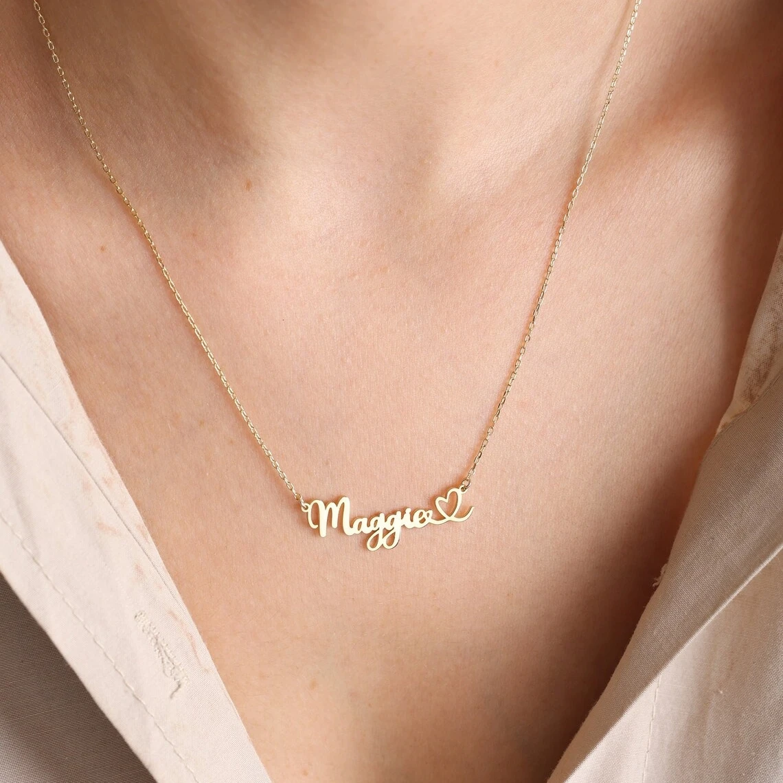 Custom Heart Name Necklace Women Girl Romantic Jewelry Personalized Gold Color Stainless Steel Nameplate Pendant Necklace