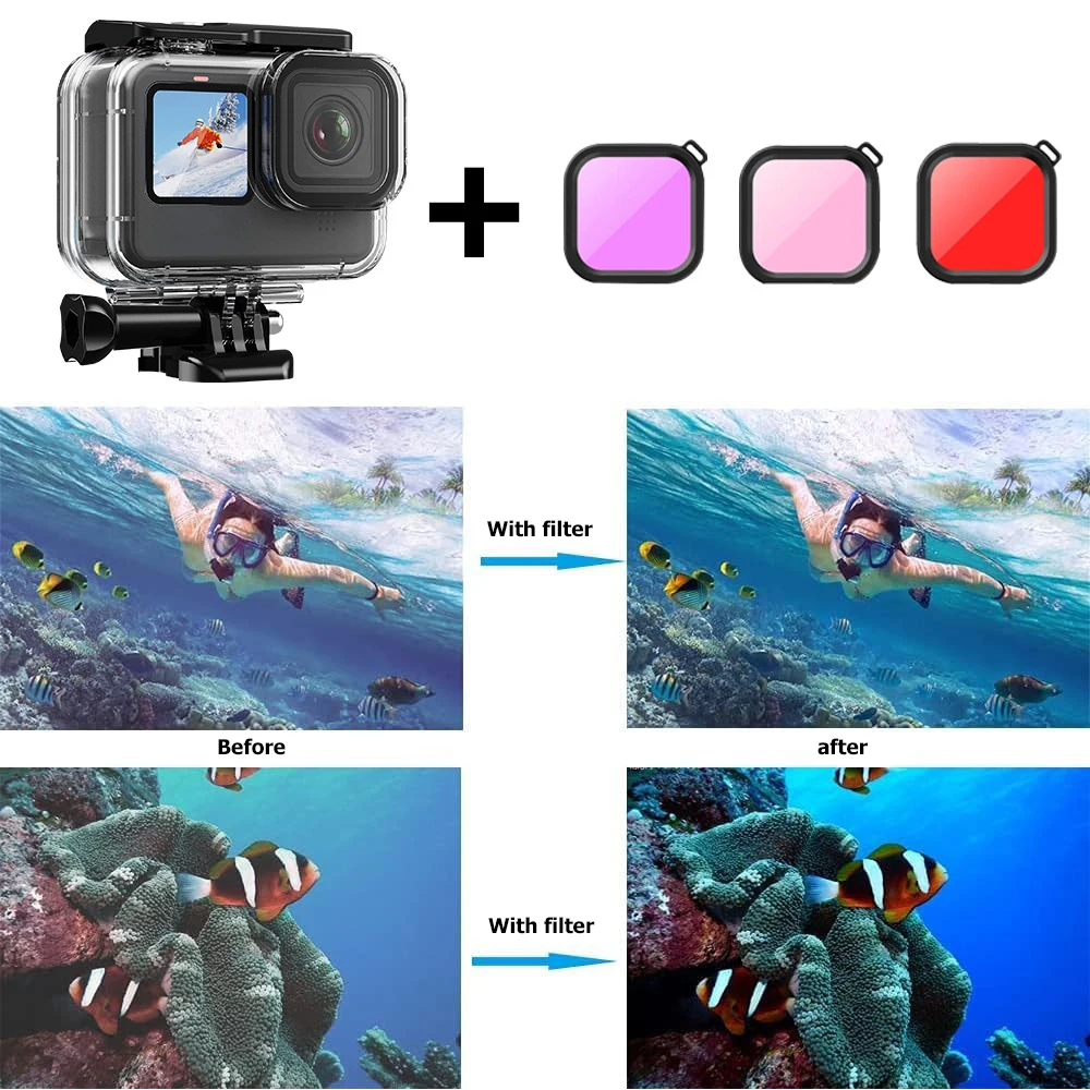 Wodoodporna obudowa do GoPro Hero 13 12 11 10 9 Black 60M, ochrona do nurkowania, odporna na upadki, powłoka ochronna zapobiegająca zarysowaniom — zdjęcie produktu 6