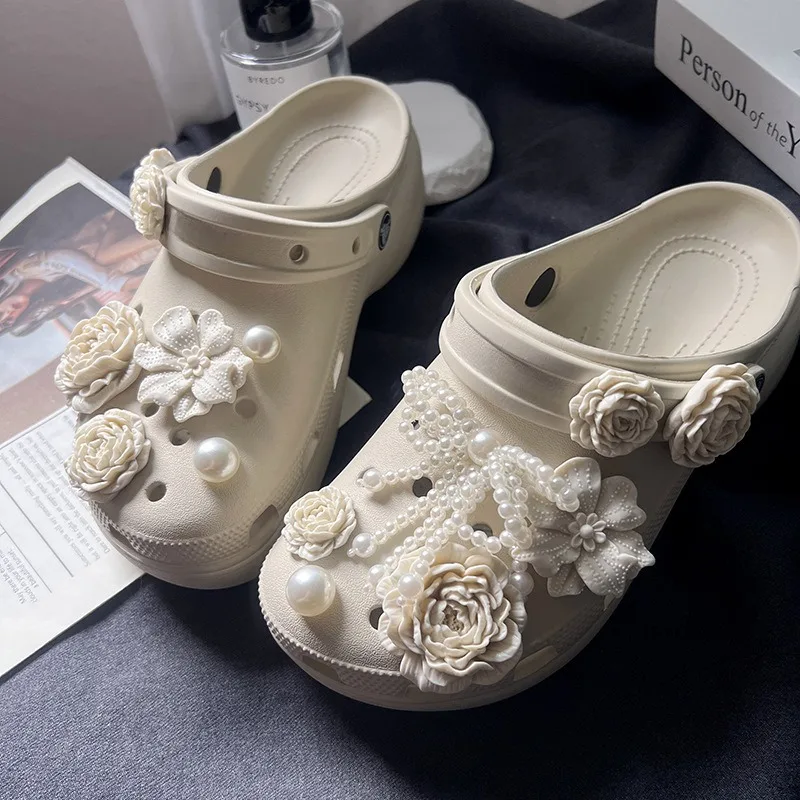 14 шт., модные подвески для обуви, набор аксессуаров, пряжка для обуви с отверстиями, летний жемчужный букет с рододерном, сделай сам, 3D украшения для обуви