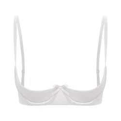 Women Sexy Open Cup Satin Bra Exposed Nipples Chest Brace Adjustable Straps Underwire Brassiere Top Lingerie Underwear Nightwear