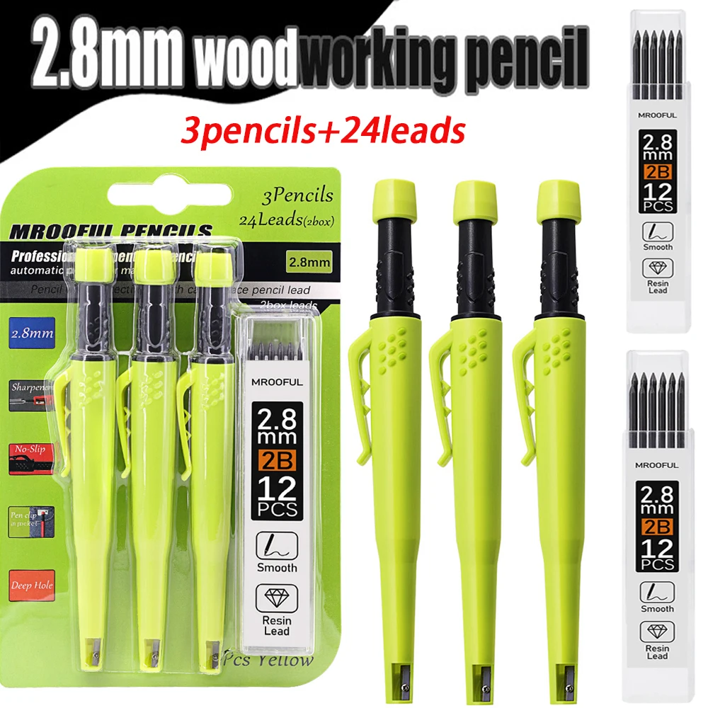 Professinonal Carpenter's Pencil Card Set, Deep Hole Marking And Drawing, With 2.8mm 2Box Leads, For Carpenters Engineering