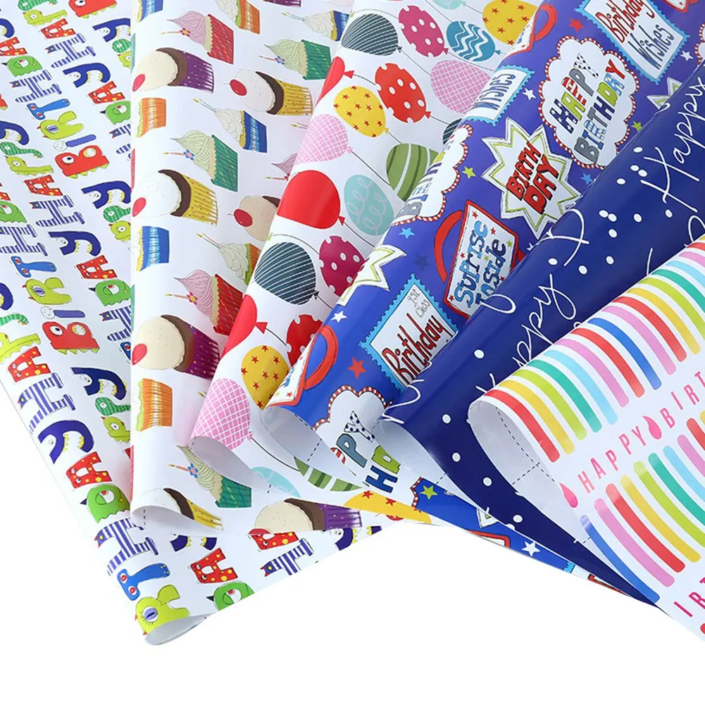 Wrapping Paper Sheets Set of 6 ,for Birthday Party Wrapping Paper Gift Wrap Papers,Present Gift Wrapping Paper