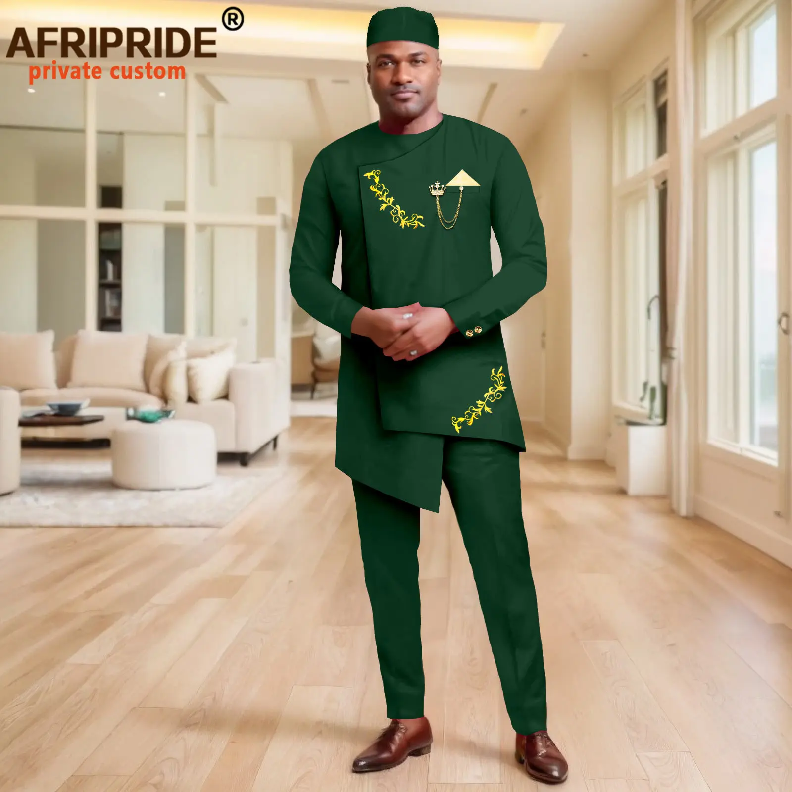 

African Suit for Men Slim Fit Embroidery Blazer Pants Hats 2 Piece Set Dashiki Outfits Bussiness Suit Wedding Jacket 2416057