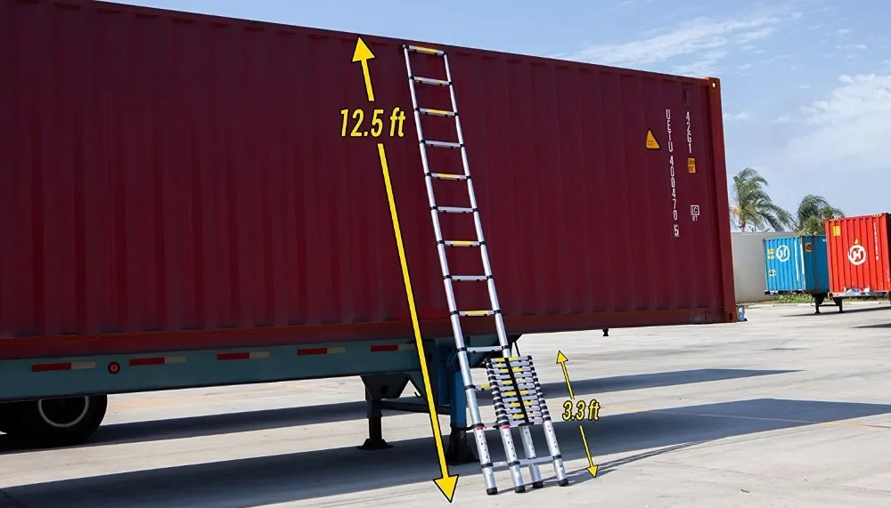 Aluminum Telescopic 12.5 Feet Heavy Duty Extendable Work, Light Weight Multi-Purpose Ladder - Max 330 Lbs. Capacity