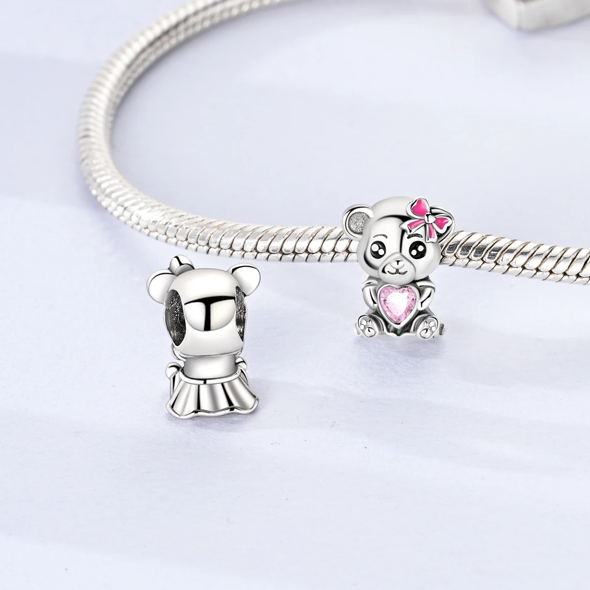 Pink Series Silver Plated Beads Heart Cat Bear Perfume Charms Fit Original Bangle Bracelet Pendants Fine Jewelry Gift