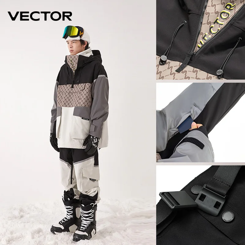 VECTOR Ski Wear Women Man Hooded Sweater Reflective Trend Ski Wear Thickened Warmth and Waterproof Ski Equipment Ski Suit Women