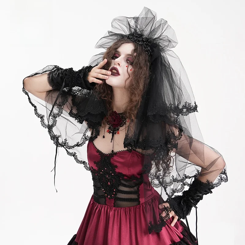 

Devil Fashion Black Lace Veil for Halloween Dark Style Cosplay Prop Elegant Bridal Accessories Suitable for Various Occasions
