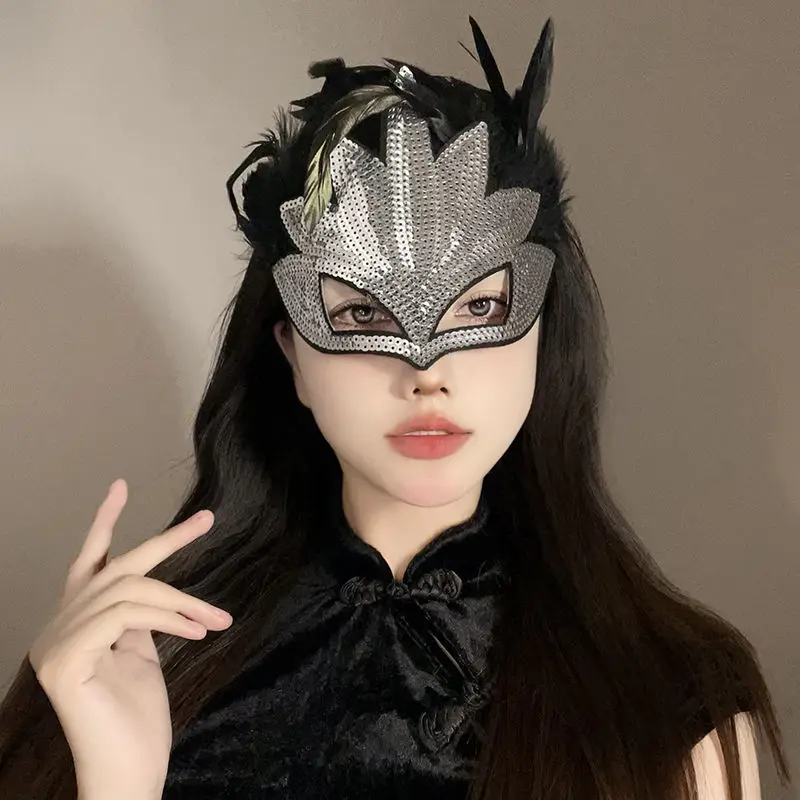 Pena feminina masquerade máscaras lantejoulas completas headwear carnaval sexy showgirl festa cosplay acessórios de baile dia das bruxas natal