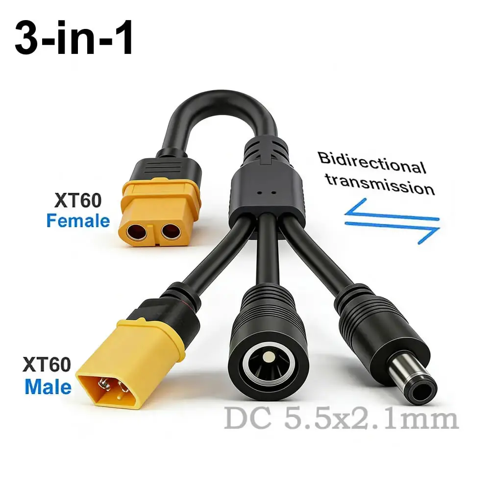 3-in-1 XT60 to Two DC5521 Connector Convert Cable,Male Female XT60 Extension Adapter Cord Charging Conversion Plug Power Cable