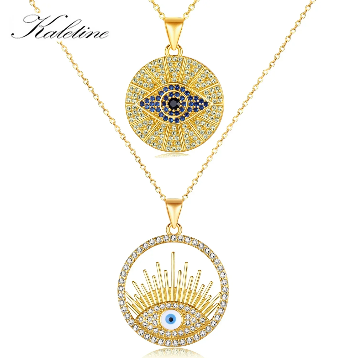 KALETINE 925 Sterling Silver CZ Stone Enamel Evil Eye Necklace for Women Turkish Zircon Jewelry Necklace Pendant Collier Femme