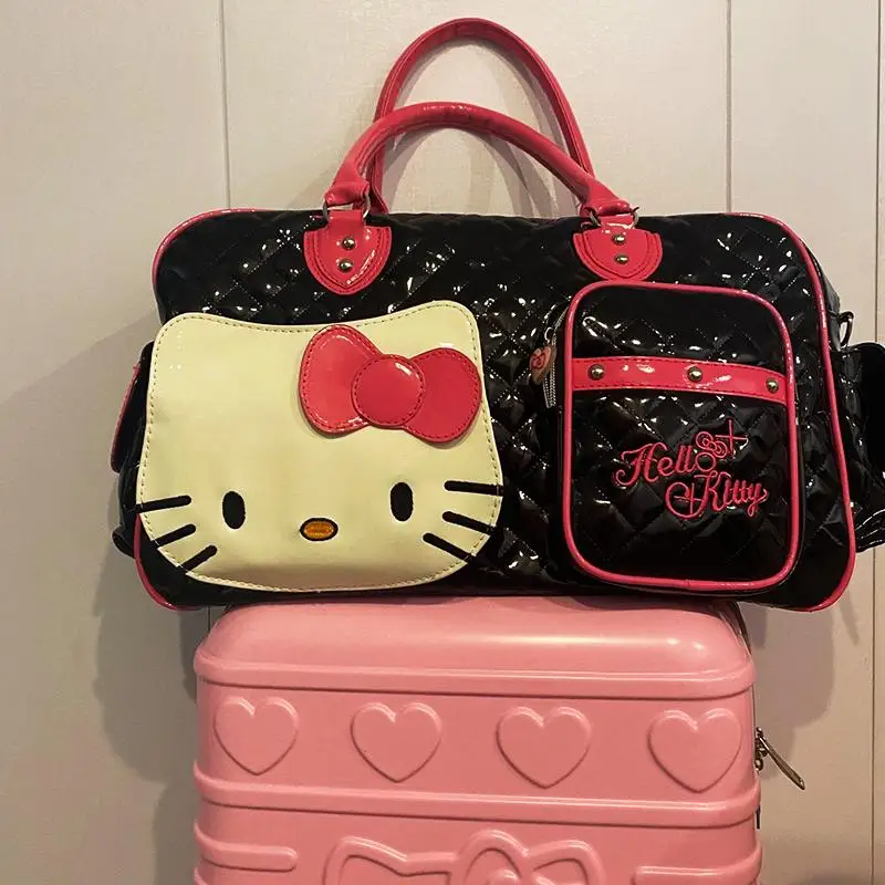 New Kawaii Hello Kitty Travel Storage Bag Cute Bow Sanrio Cartoon Fashion Women Crossbody Tote Bags Large Capacity Luggage Bag