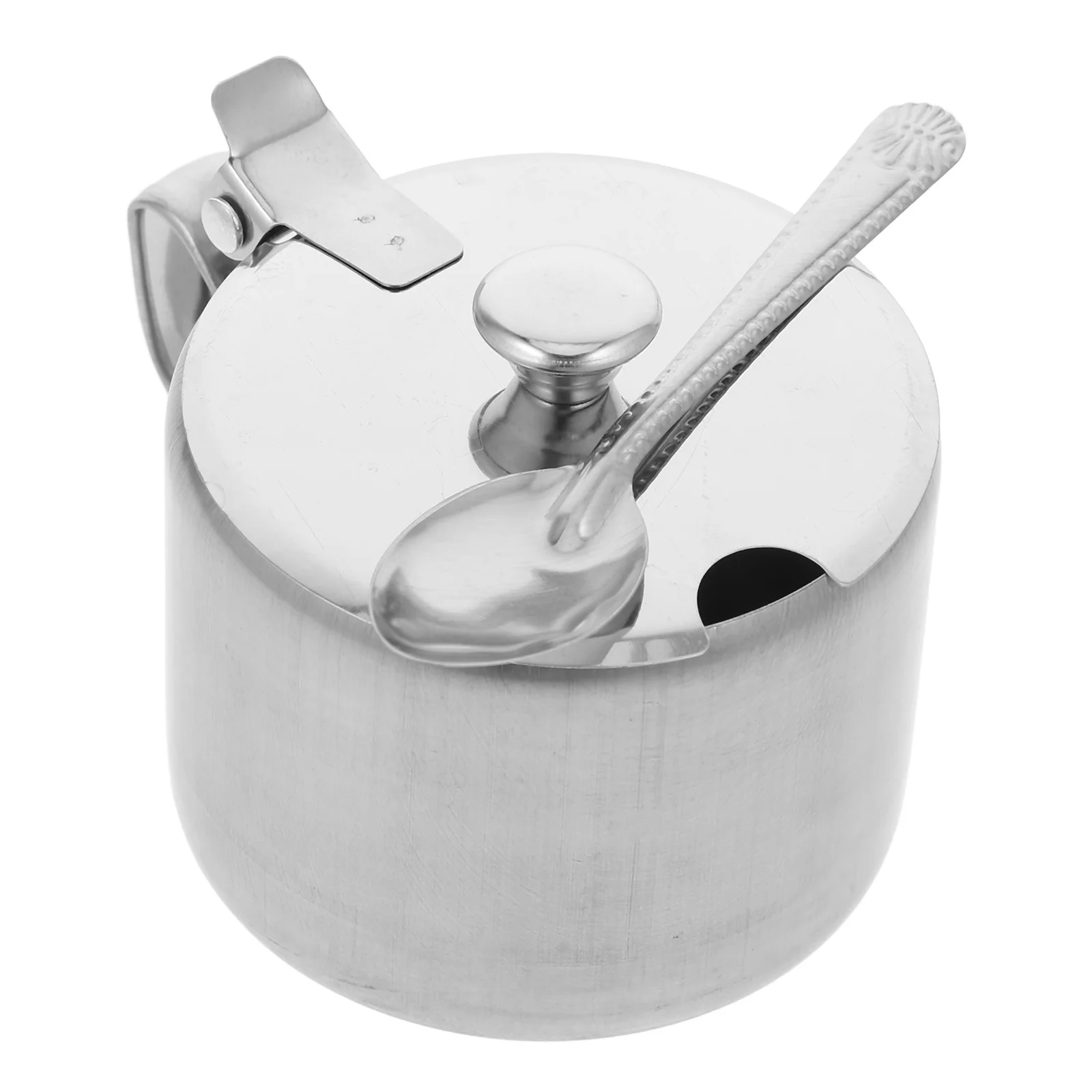 1pcs Cover  Small Sugar Container  Salt Pepper Jar  Spoon  Kitchen Container  Bowl  Stainless Steel Seasoning Box  Pot With