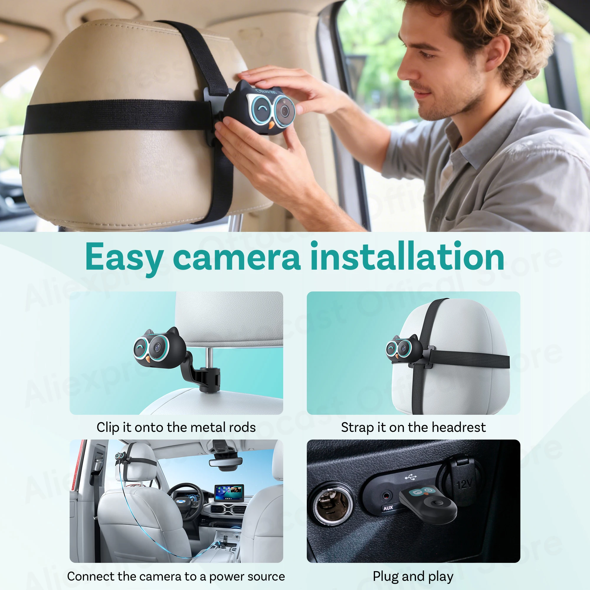 محول العناية بالمقصورة Ottocast كاميرا CarPlay اللاسلكية عالية الدقة للسيارة للأطفال الصغار ملحقات السيارة لشروليه هيونداي بنز أودي شيفروليه كيا