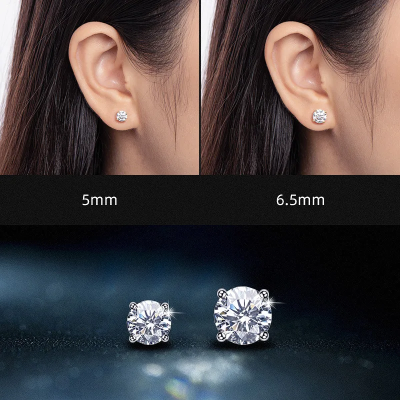 Minimalist geometric round moissanite studs crafted in authentic S925 silver with optional 18K gold plating — elegant, lightweig
