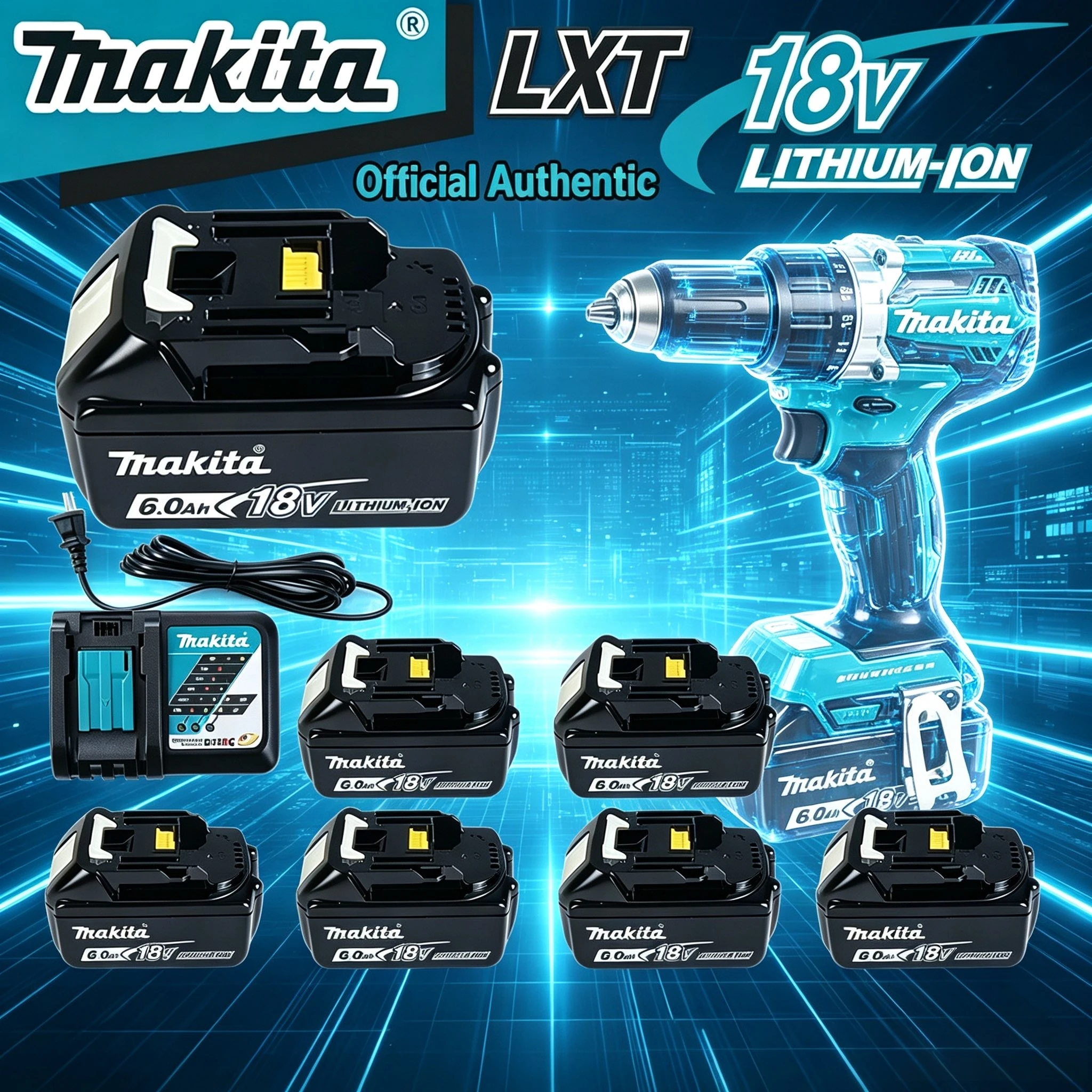

100% Original Standard 18V Makita tool battery+charger, Support DDF487 household lithium rechargeable impact drill