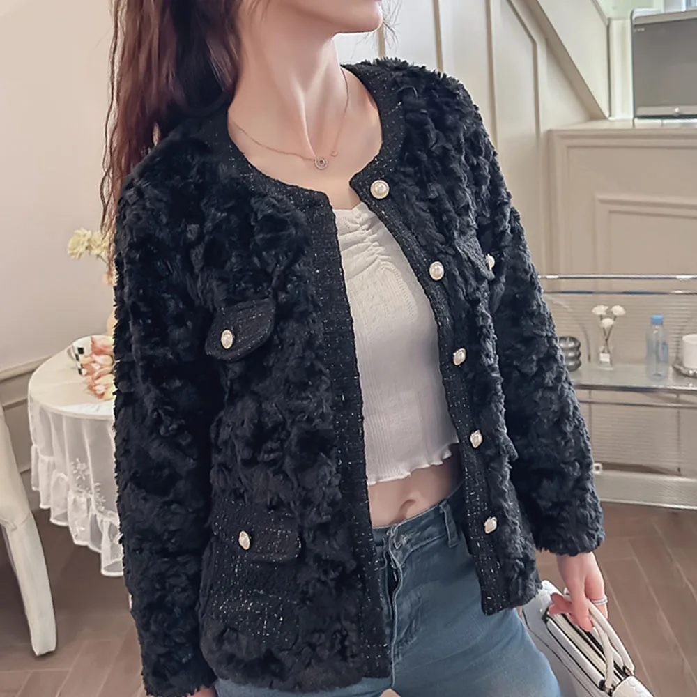 

Fashion Style Mock Pocket Design Loose Fit Jacket Long Sleeves Solid Color Button Detail Spring Autumn Women'a Casual Streetwear