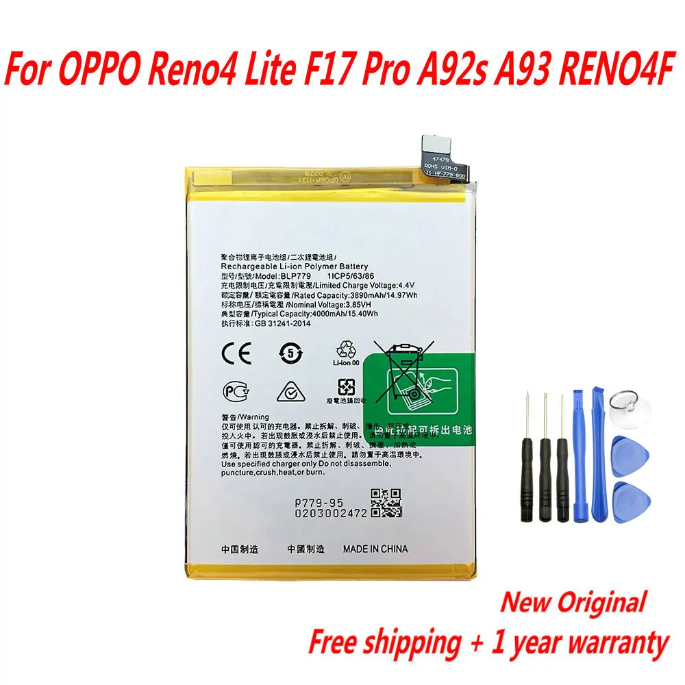 

Original 4000mAh BLP779 Battery For OPPO Reno4 Lite/F17 Pro /A92s /A93 /RENO4F Mobile Phone