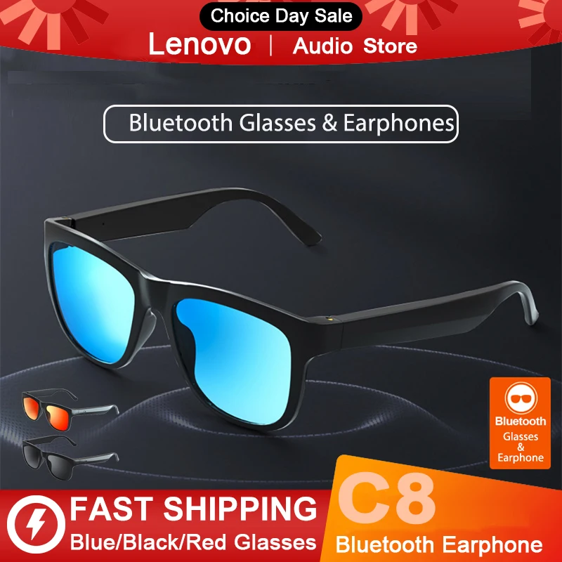 Originale Lenovo Lecoo C8 occhiali auricolari Wireless Bluetooth 5.0 occhiali da sole Sport all\'aria aperta auricolari HiFi cuffie musicali Stereo