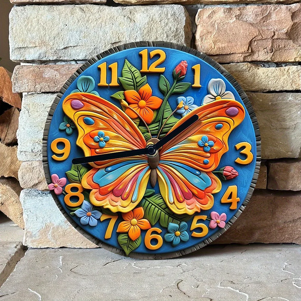 Butterfly Wall Clock with DIY Assembly Kit, Silent Clock,2D High-Definition Print, Autumn-Themed Room Decor with Three Hand Sets