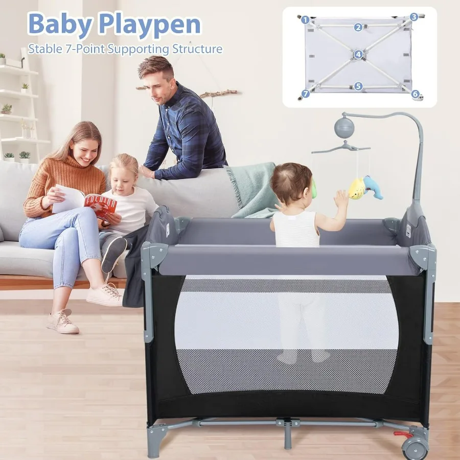 SIMPLGIRL 5in1 Culla per bambini Comodino per culla Confezione e gioco lungo accanto ai genitori Culla per letto Pieghevole Parco da gioco Letto da viaggio Infermiera