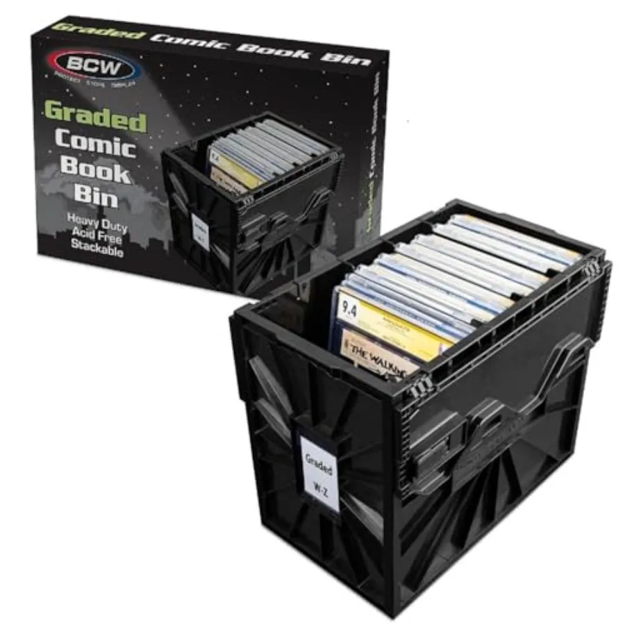 

Graded Comic Book Bin with Partition Black 1 Pack Holds 30 Graded Comics Stackable Comic Book Box Storage for CGC CBCS and Slab