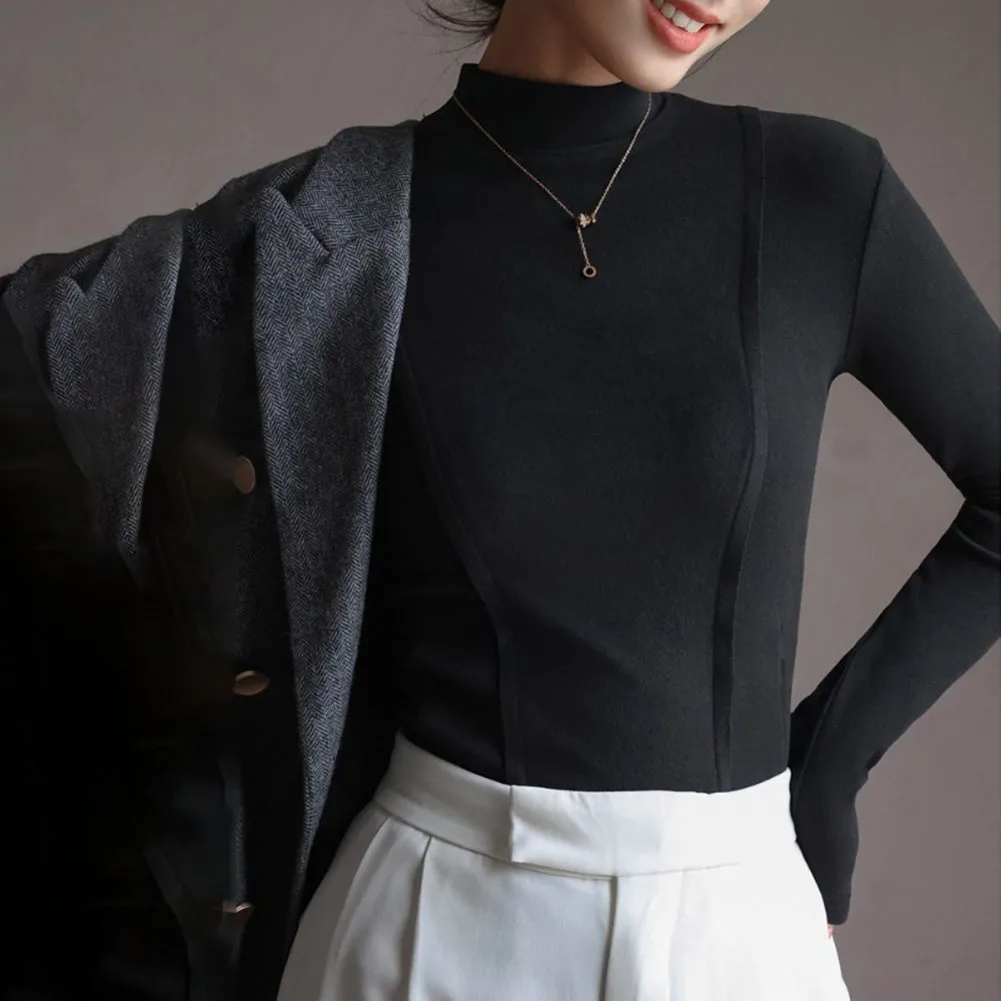 Perfect For Autumn Outings Autumn Winter Wear Casual Bottoming Shirt Regular Length Design Solid Color Pattern