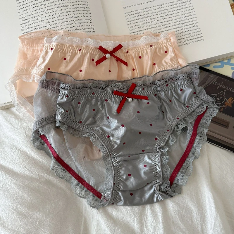 المرأة مثير الصيف شبكة تنفس شفافة سلس سراويل الحلو لطيف القوس نقطة اللؤلؤ منخفضة الخصر السروال مرونة Breifs