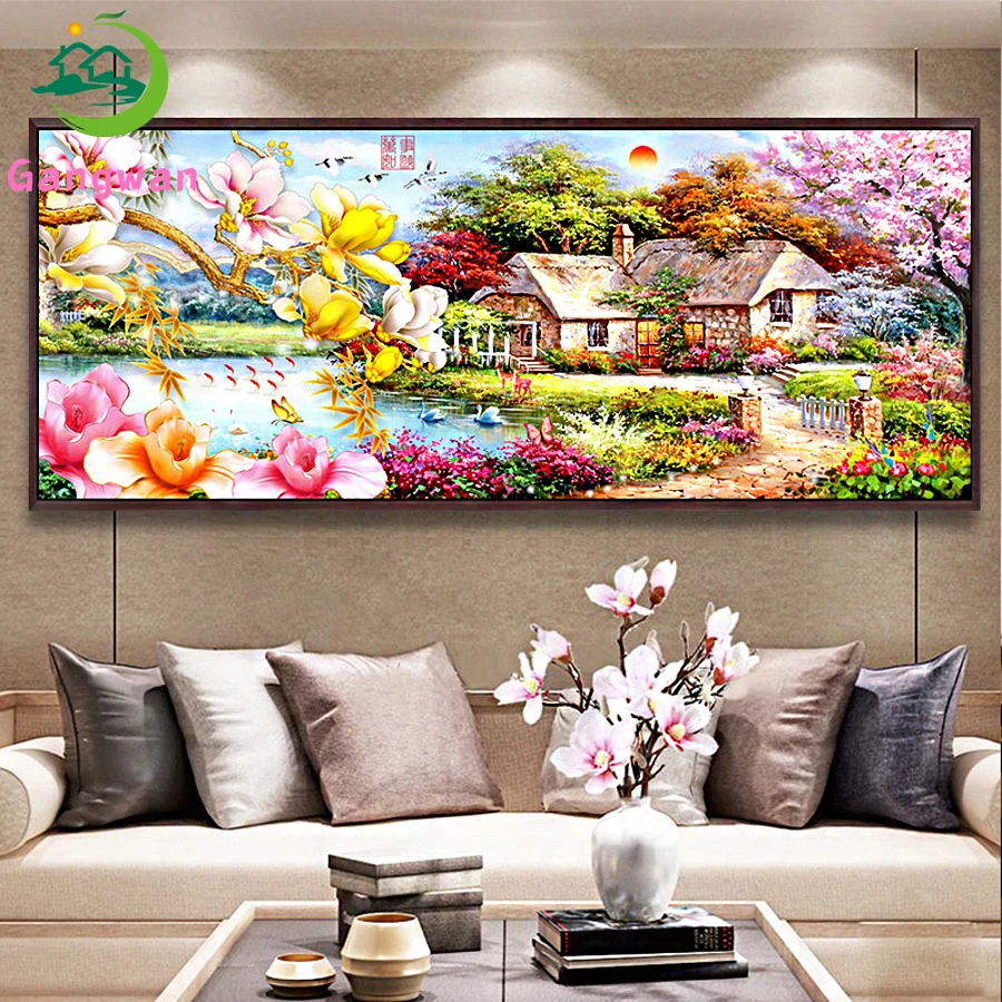 5D Full Diamond House garden Landscape Diamond Painting Magnolia Cottage Living Room Point Diamond Cross Stitch Holiday Gift