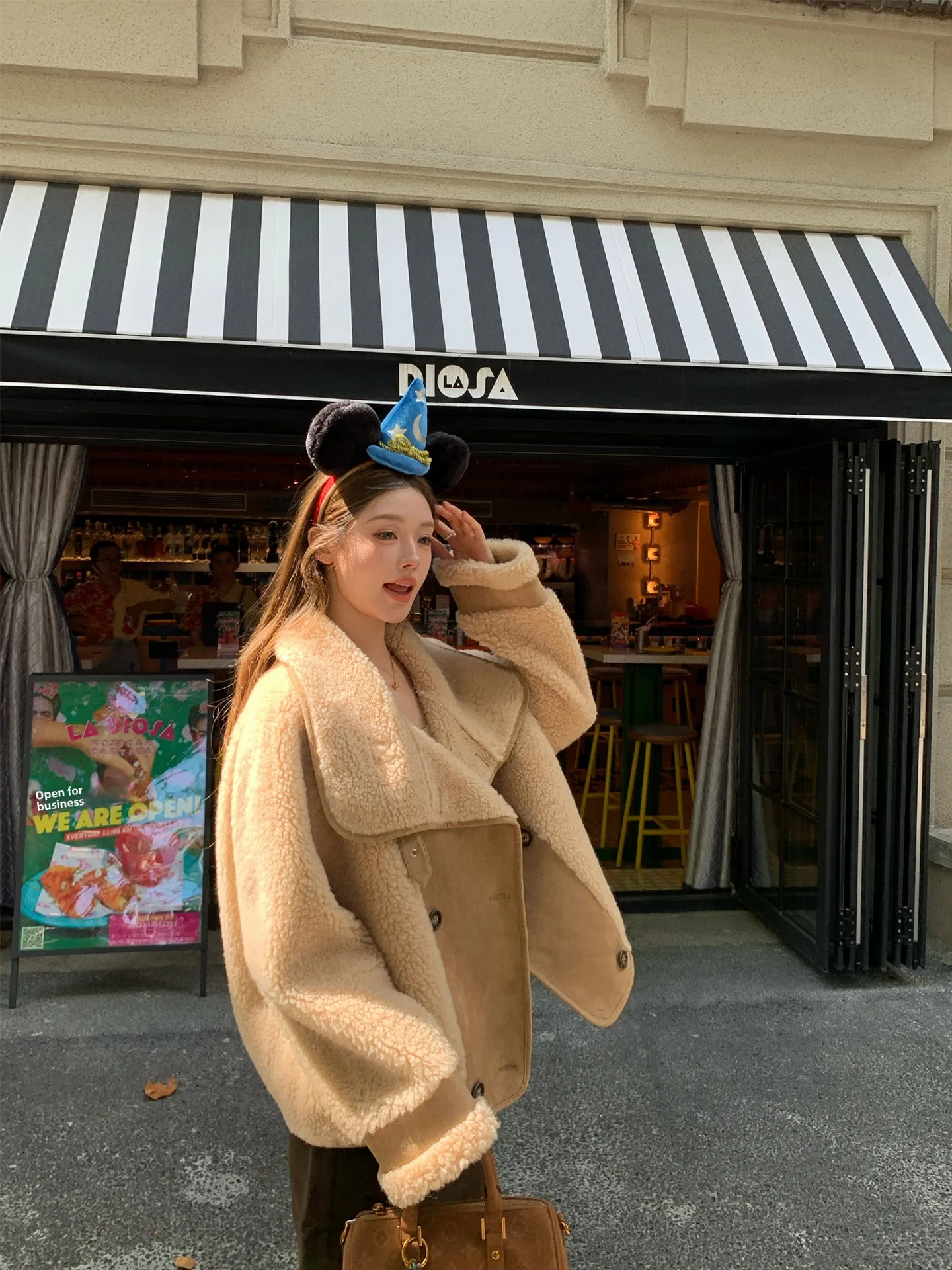 

Daisy Edinburgh Real Lamb Fur Coat Women's Loose Double-Breasted Long Sve Casual Sle Winter New Faion Large Collar