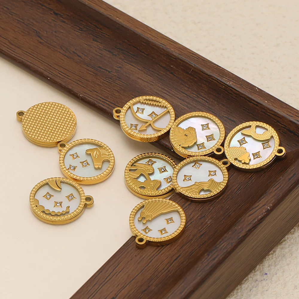 3/12 Stück Edelstahl-Zirkon-Anhänger mit 12 Sternbildern und Muschelmotiven für DIY-Schmuckherstellung wie Halsketten und Ohrringe für Mädchen – Detail 3
