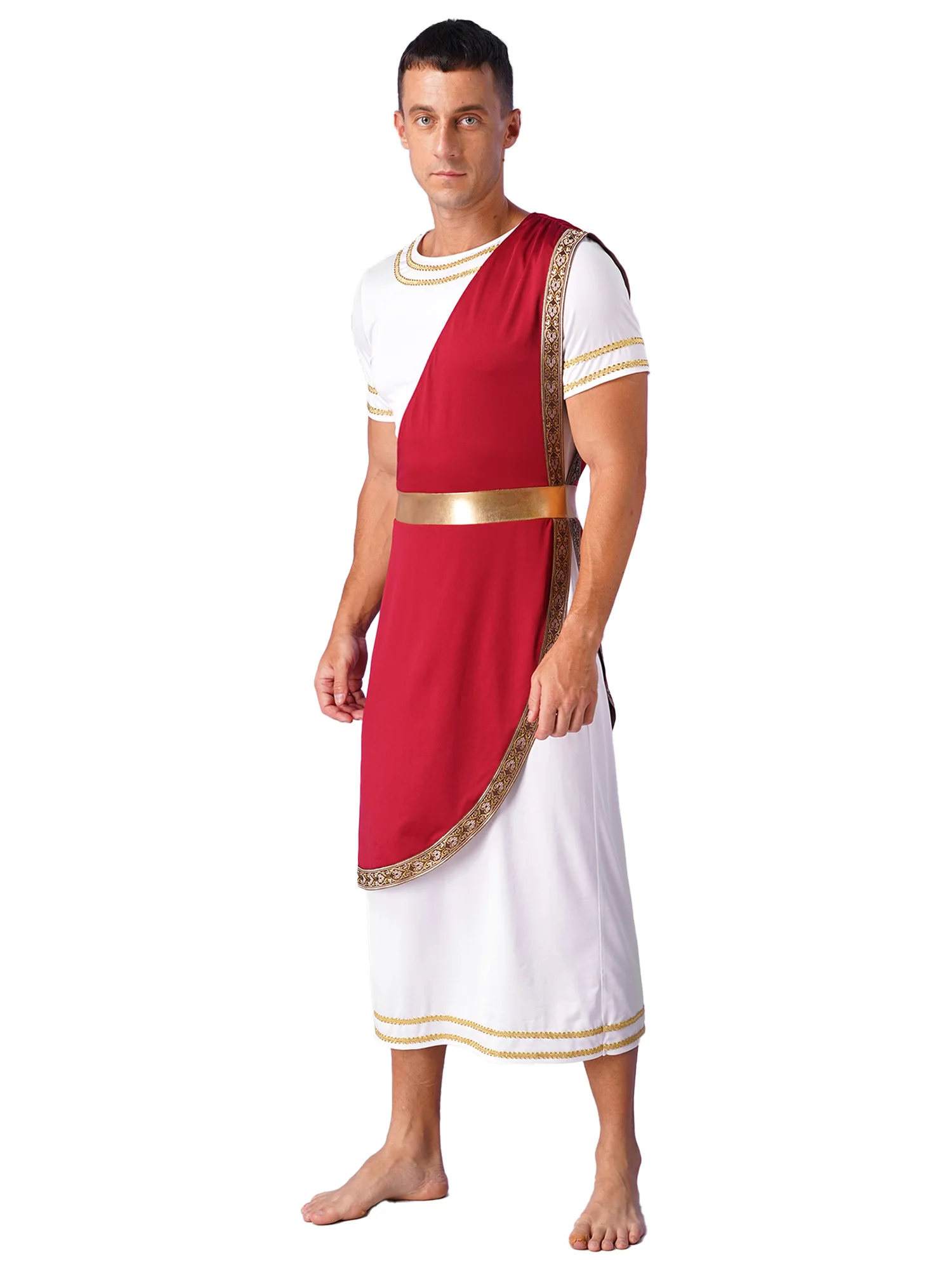 Halloween Männer alten griechischen römischen Toga Erwachsene Retro Gold Cosplay Kostüm lange Robe Karneval Thema Party Kostüm Outfits