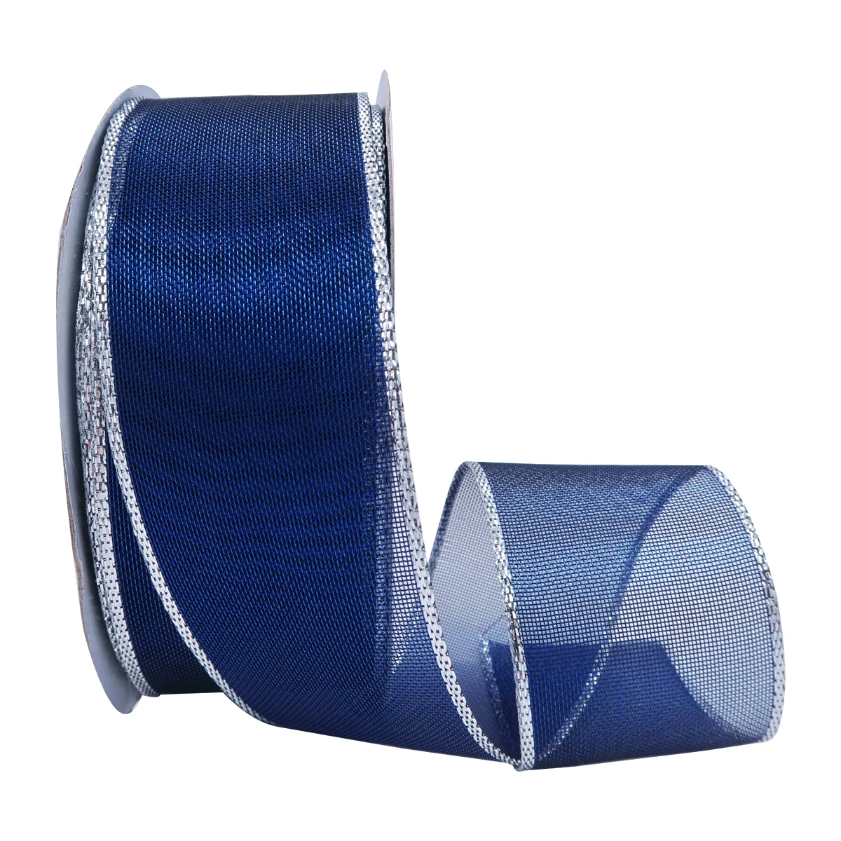 5 10 25 Yards/Roll 38mm Royal Blue Metallic Ribbon with Silver Lurex Wire Edged for Gift Wrap Accessories Bows for Crafts 2076