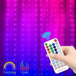 Musik bunte Fenster vorhang LED Lichterkette Bluetooth Neujahr Girlanden USB Lichterketten Schlafzimmer Weihnachts dekor LED Girlande