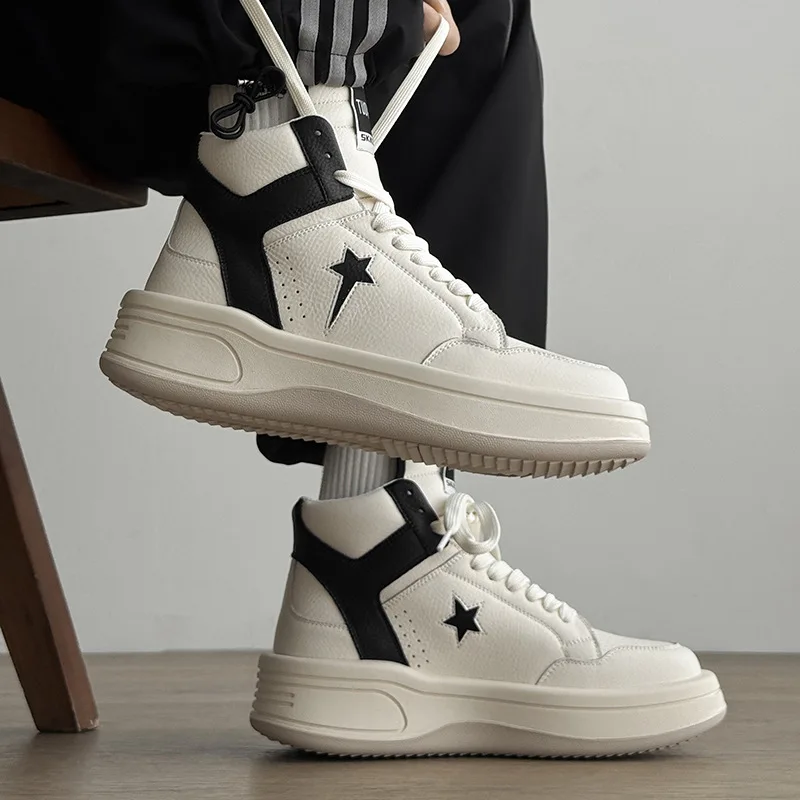 

Europe and the United States fashion casual men's leather shoes personality high top shoes trend leather boots