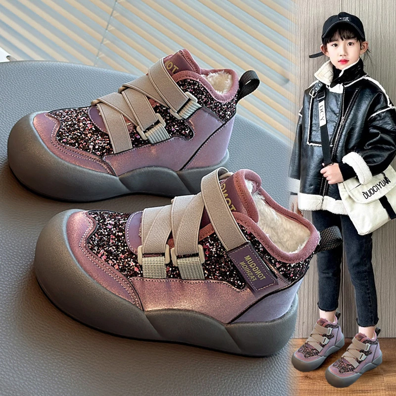 Stivali di cotone da ragazza Nuovi stivaletti invernali per bambini stivali caldi Stivali da neve per bambini grandi da ragazza scarpe di cotone impermeabili