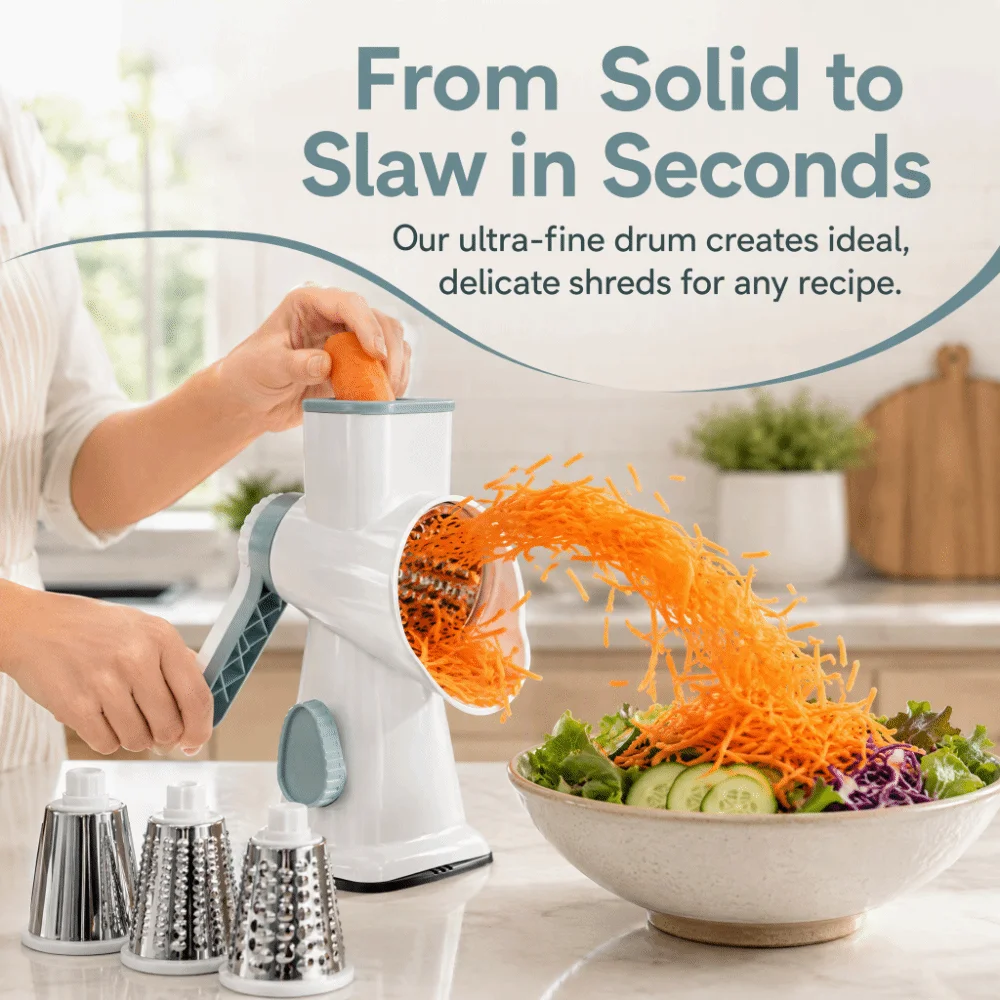Multifunctional 3 in 1 Rotary Cheese Grater 3 Sharp Drums Clear Peanut Nuts Grinder Julienne Manual Vegetable Slicer Food Prep