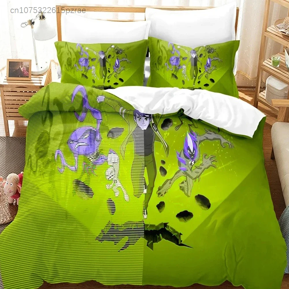 Cartoon Teenage Hacker Ben Bedding Set 3D Printed Suitable For Bedroom Duvet Cover Set With Pillowcases Kids Home Textile