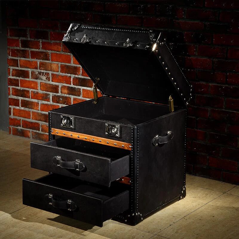 

Retro hotel black leather case decorated coffee table