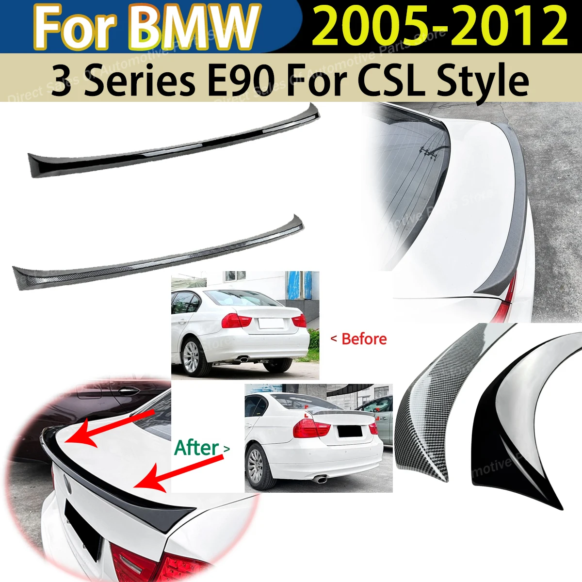

For CSL Style For BMW 3 Series E90 2005-2012 Car Rear Trunk Spoiler Wing Roof Fin Lip Decoration Modification Auto Parts Tuning