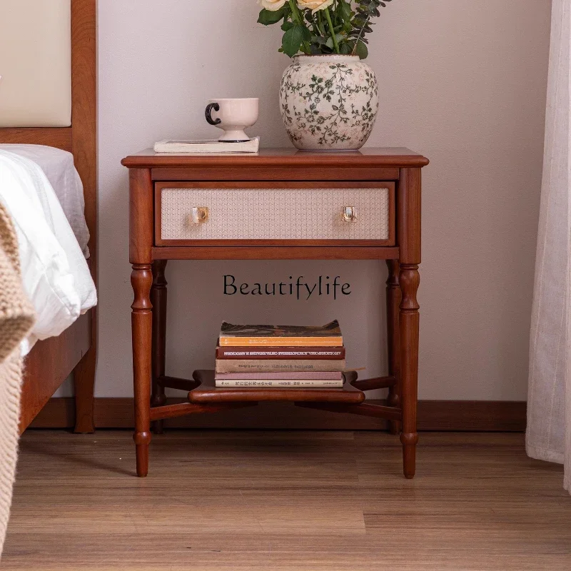 

yj9 French original contrasting color antique style bedside cabinet solid wood retro sofa edge few