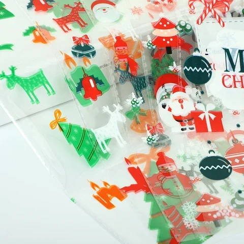 

Christmas Cellophane Party Bags 50/100Pcs Xmas Cookie Packing Bags Treat Candy Bag Festival Party Favor Gift Merry Christmas