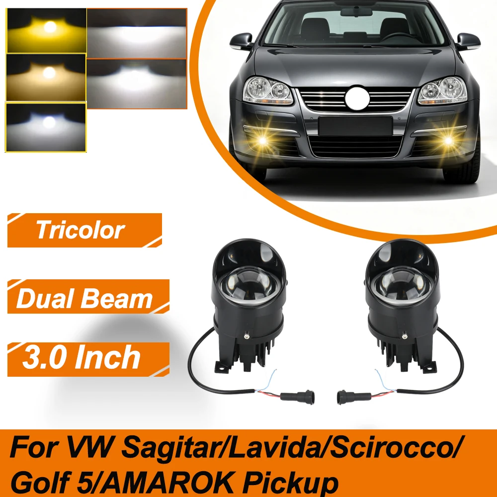 2Pcs 3.0 Inch Projector Lens Bi Led Fog Lights White Yellow Fog Lamp For Volkswagen Sagitar/Lavida/Scirocco/Golf 5/AMAROK Pickup
